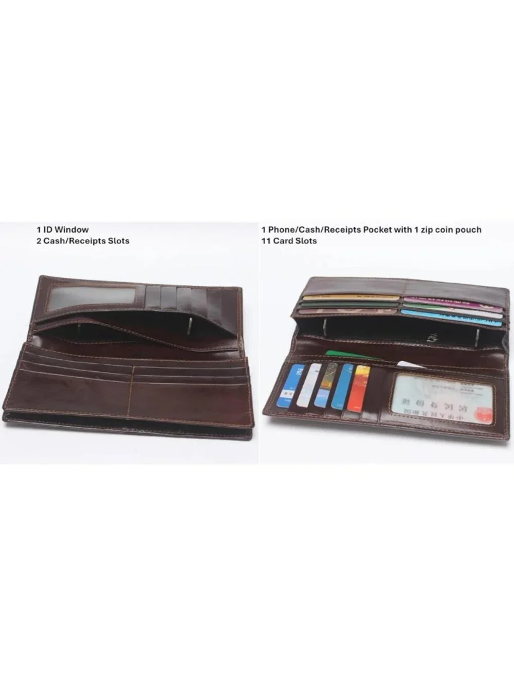 Vintage Genuine Leather Bifold Wallet for Men, RFID Blocking, Zipped Coin Purse